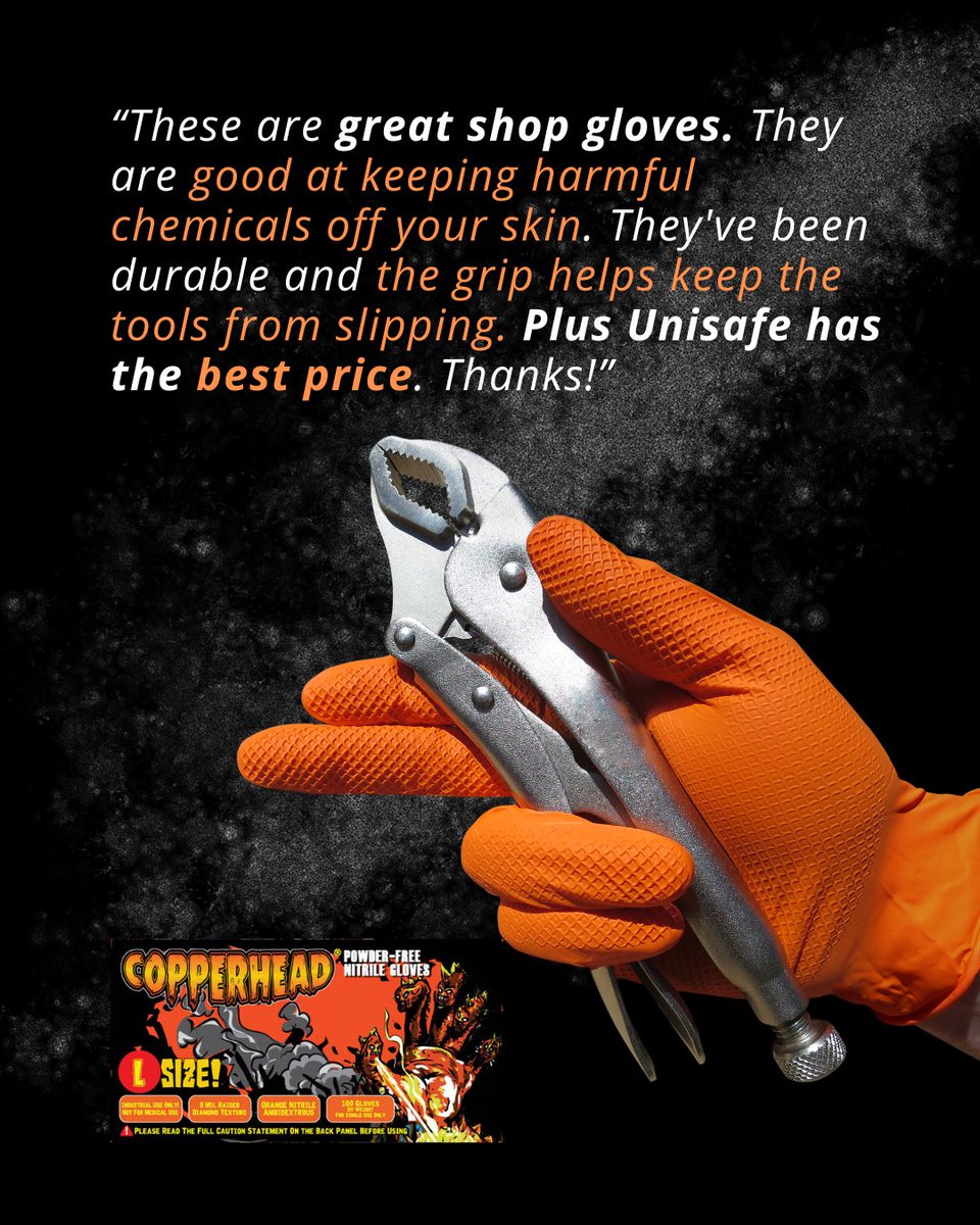 UnisafeGloves's tweet photo. When you're ready for the best, grab some Copperhead! 💪

#unisafeinc #unisafegloves #nitrilegloves #nitrile #latexgloves #gltlove #latex #gloves #tools #glovesforsale #gloves #workgloves #workgloves https://t.co/hNAFMCtQoL