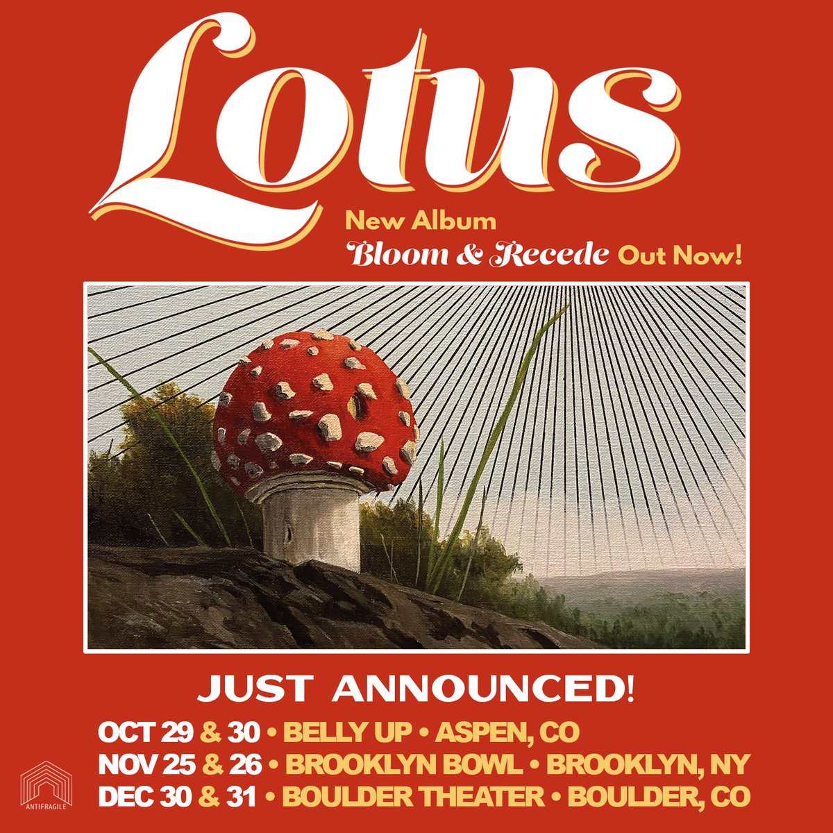 LotusTweets's tweet photo. Pleased to announce our plans for Halloween, Thanksgiving, and NYE to close out 2022! Tickets for all shows will go on sale this Friday, Sept 9th at 10am local time: https://t.co/sCGsMiDOwj

Oct 29 &amp; 30 - @BellyUpAspen
Nov 25 &amp; 26 - @BrooklynBowl
Dec 30 &amp; 31 - @BoulderTheater https://t.co/wddWVAgcVS