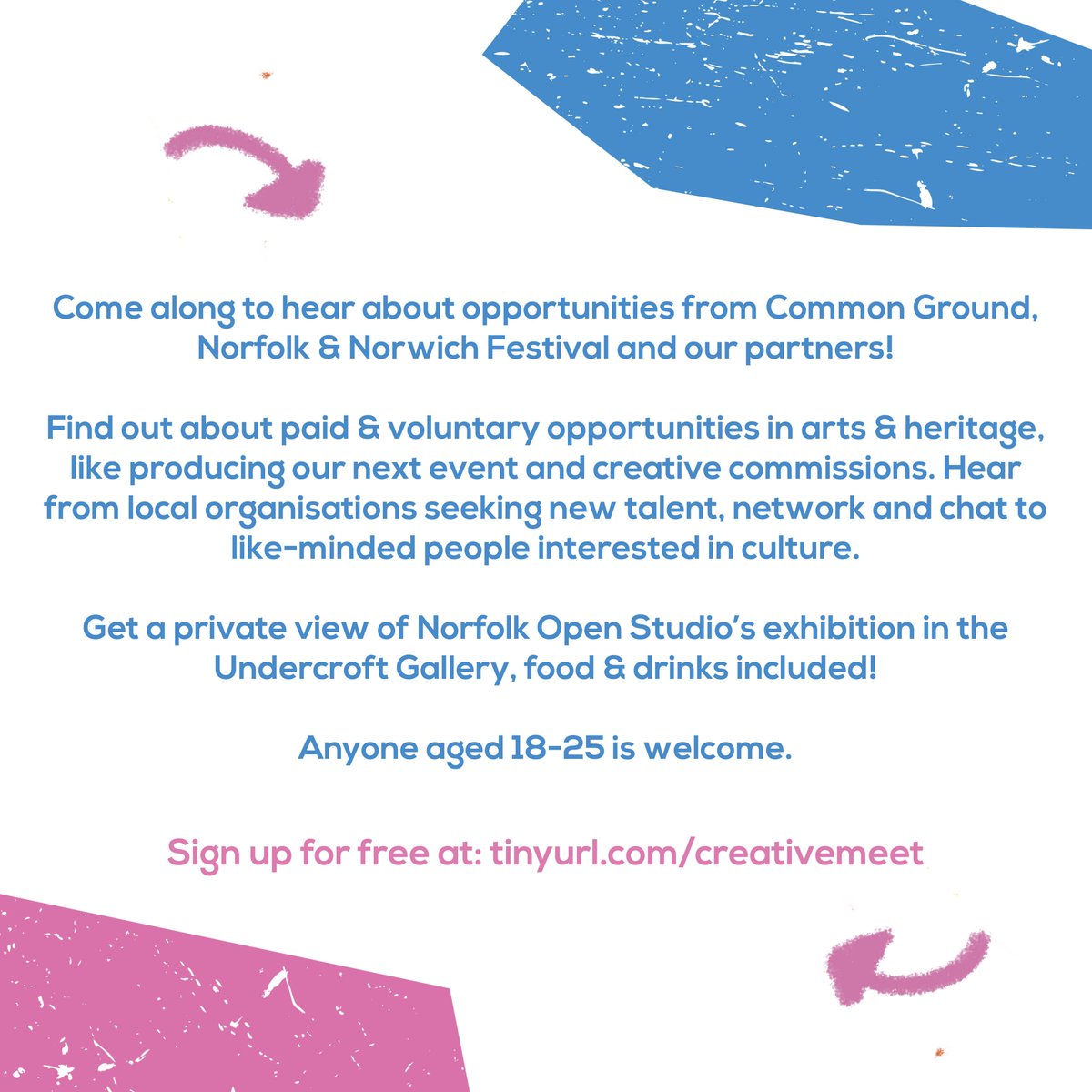 On Mon 19th Sept we're having a meet up in #Norwich  to share arts & heritage opportunities for 18-25 year olds - from Common Ground & our partners! 🙌

+ An exhibition private view! 🥂

Sign up for free here: eventbrite.co.uk/e/common-groun…

#ArtsOpportunity #NorfolkArt
