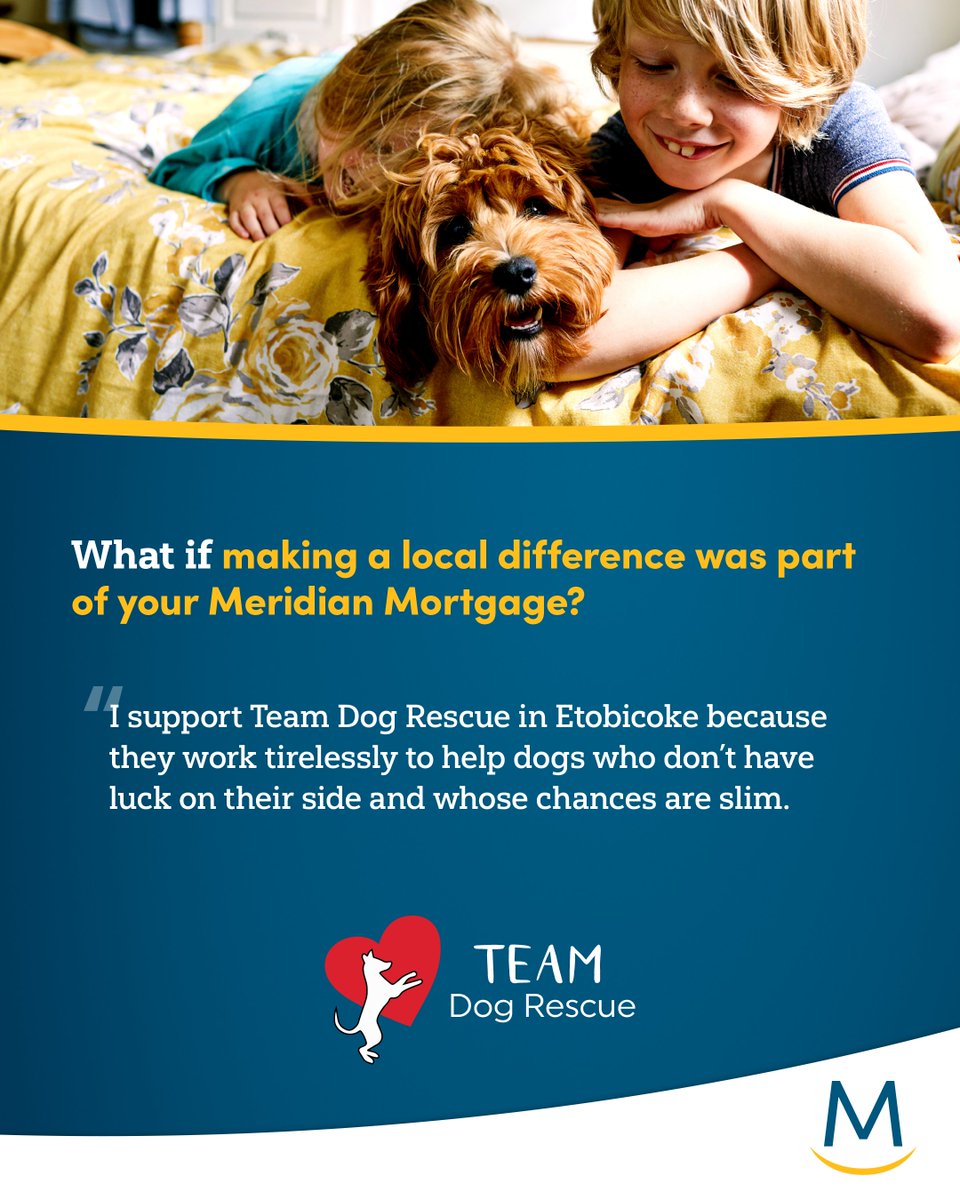 MeridianCU's tweet photo. Did you know that at Meridian we recognize our Members Milestones in home ownership?

 Perk of a Meridian Mortgage is the ability to help our Members and  communities we serve by donating to a charity like @TEAMDogResQ; a charity that helps homeless dogs find their forever homes. https://t.co/mPdkTK9gqS