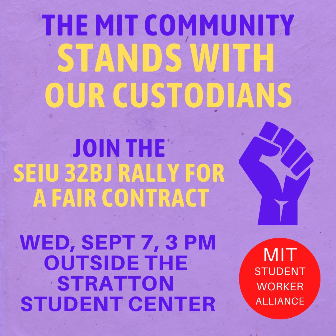 We stand with our MIT @32BJSEIU staff in their fight for a fair contract. They kept our university safe throughout the pandemic, and now @MIT–with its $27 billion– doesn't think they deserve more than a 1.5% raise when inflation is over 8%. That's a pay cut! Join the rally today!