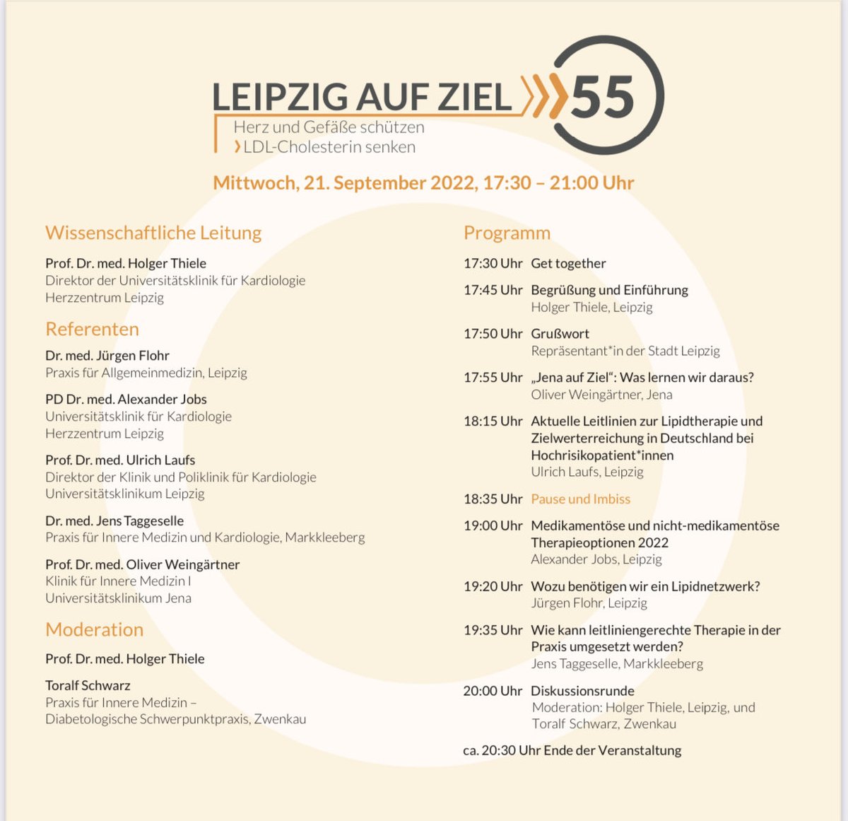 thiele_holger's tweet photo. Leipzig auf Ziel am 21.09. im Herzzentrum Leipzig 17:30 h. LDL <1.4 mmol/l (<55 mg/dl) bei allen Hochrisikopatienten! #prevention ⁦@DGK_org⁩ ⁦@YoungDgk⁩ ⁦@LipidLiga⁩ ⁦@StadtLeipzig⁩ ⁦@UKL_Leipzig⁩ ⁦@AHagendorff⁩ https://t.co/eYsbO3wN8r