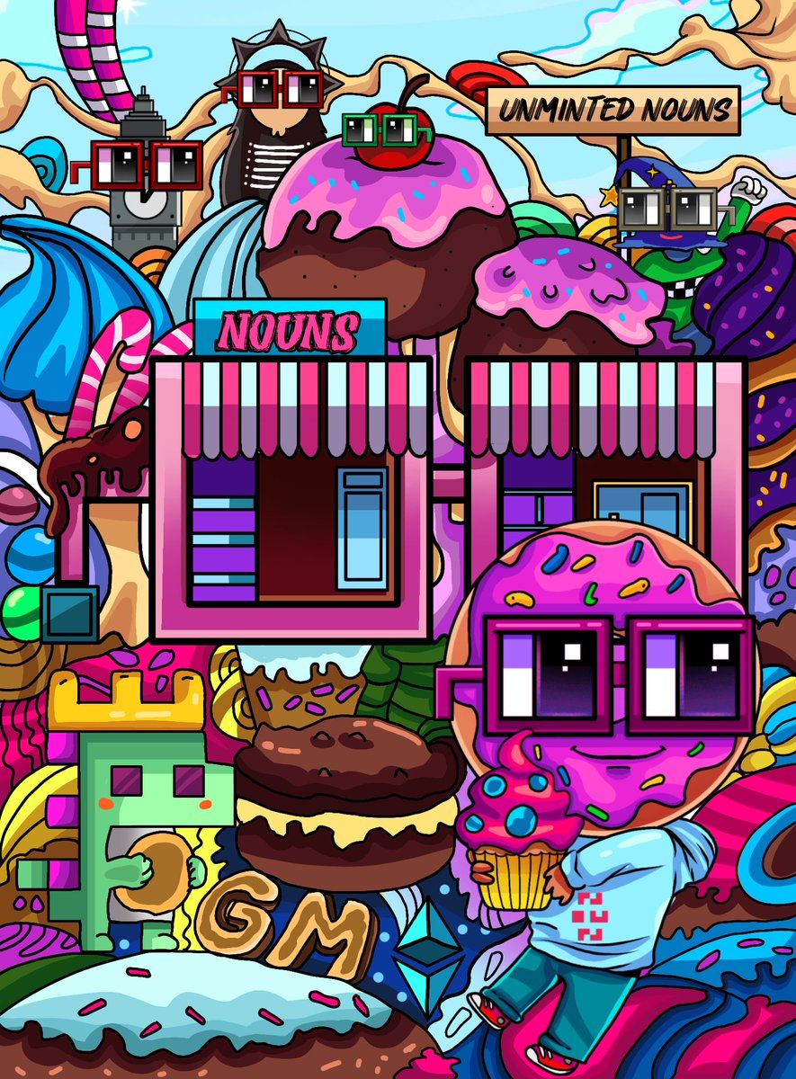 DixieBloom312's tweet photo. Dixie here! I chose the sweetest and playful doughnuts with abundant pink color. Hope you’ll like my entry 💓☺️ My first nounish art contest entry 🤍@noun_o_clock https://t.co/Ug9Nc3lUUU