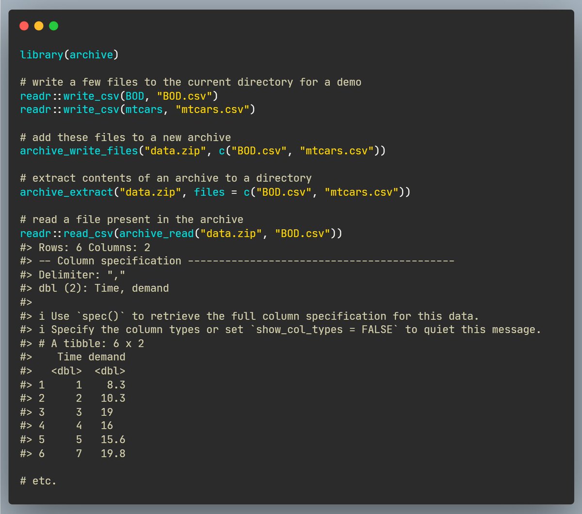 BioinfoCreed's tweet photo. #100DaysofRpackages
(35). archive
This package provides interfaces to read and write connections into archives, as well as efficiently reading and writing archives directly to disk.
#RStats #Bioinformatics
https://t.co/dbhSdJq7eU https://t.co/jwOFNhUcz5