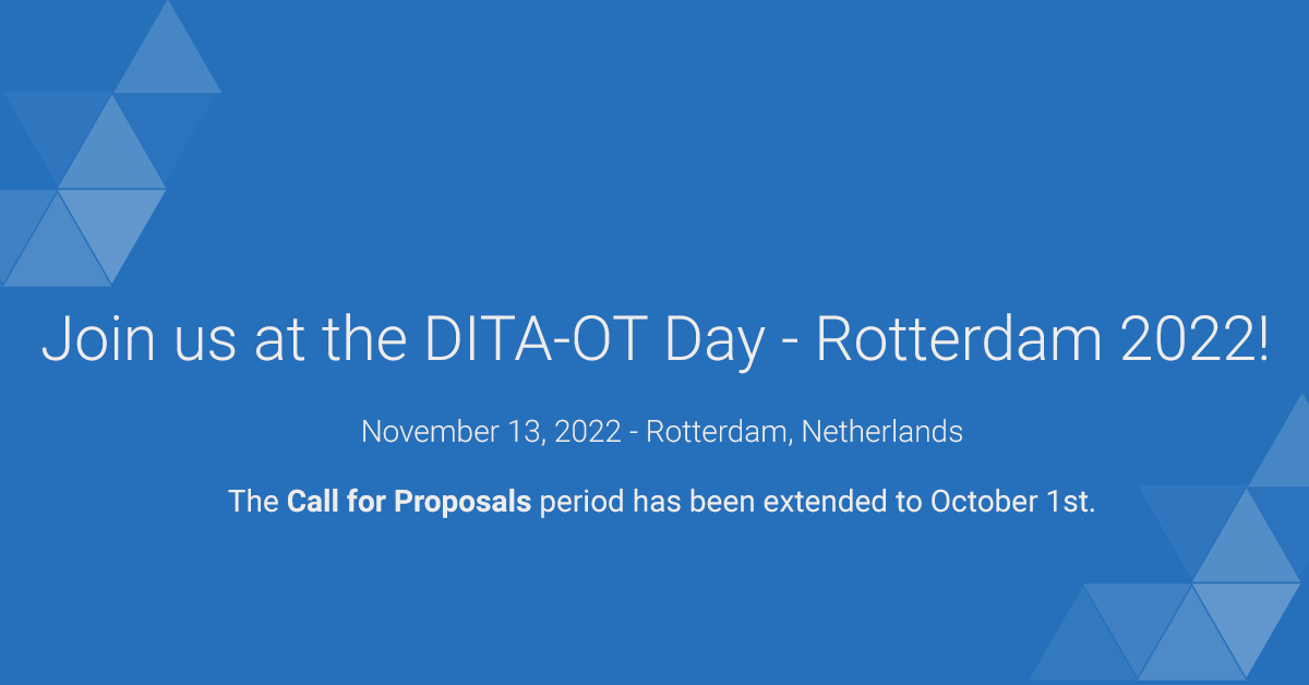 ✅ Great news! The preliminary agenda for DITA-OT Day 2022 is now available for you to check it here: oxygenxml.com/events/2022/di…

🗳 Also, you can still make your proposals to become one of the DITA-OT Day 2022 speakers. Don't miss out on this opportunity!

#dita #ditaotday