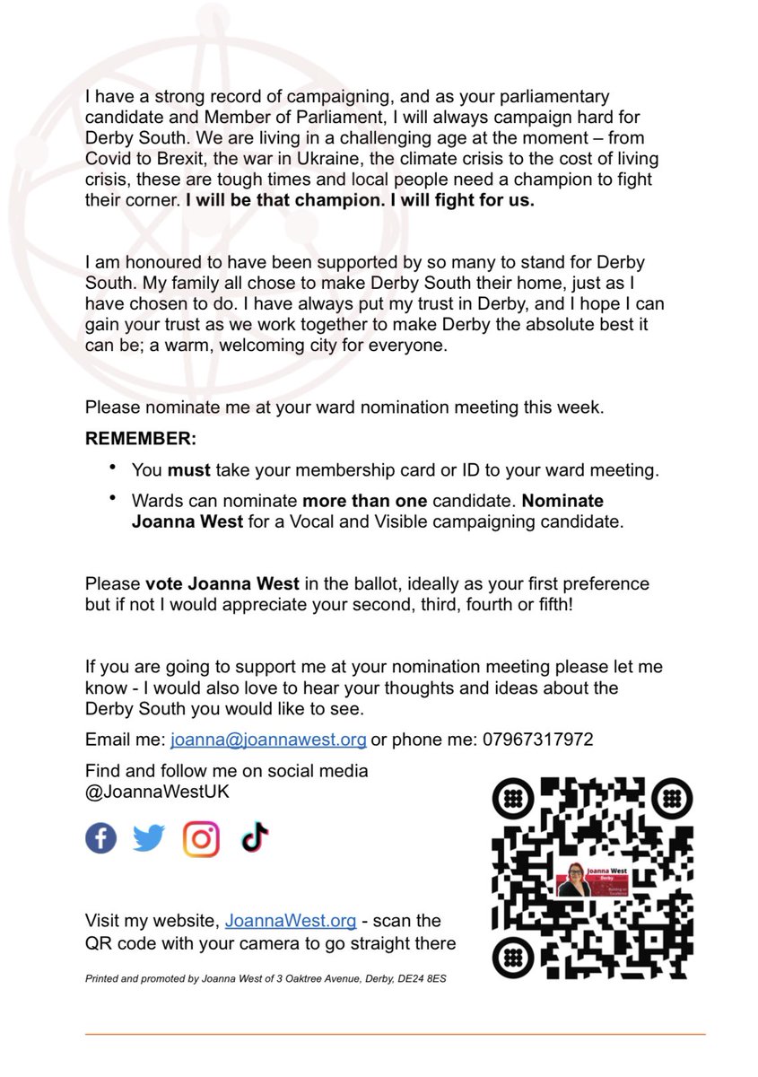 JoannaWestUK's tweet image. For those of you unable to make, or unaware of, the Members Meeting last night, this is the leaflet I distributed. 

If you have any questions please don’t hesitate to contact me. #DerbySouth #BuildingOnExcellence #ForTheFuture #VocalAndVisible