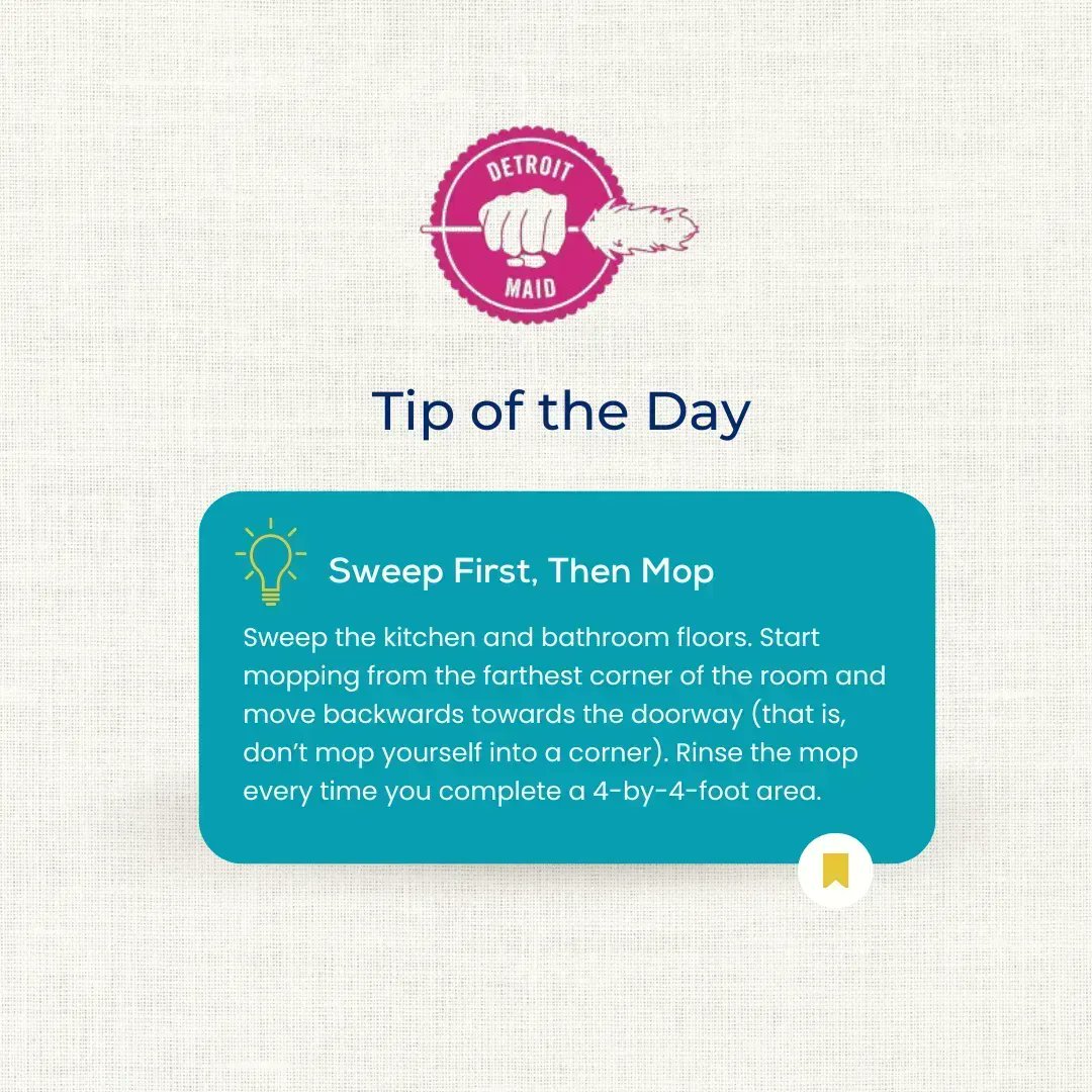 DetroitMaid's tweet image. Believe it or not, the order of your cleaning tasks matters. Sweep, then mop! Hate cleaning? Book your #DetroitMaid appointment here buff.ly/3KUvqE7!  

#cleaninghacks #hacks #cleaningtips #cleaningservice #housecleaning #cleanbreak #tips #cleaningapp #mobilecleaningapp