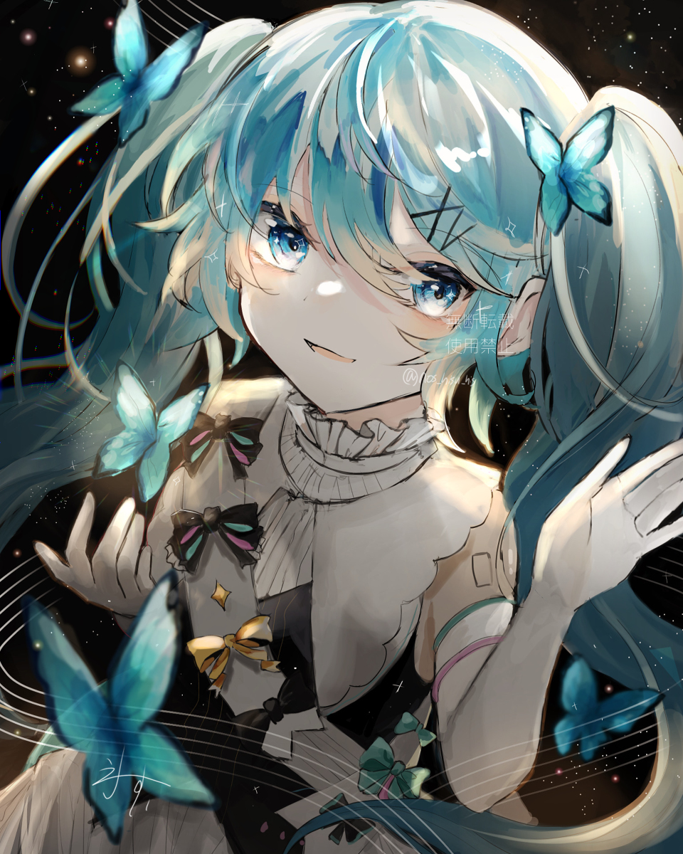 hatsune miku 1girl solo gloves butterfly bug twintails long hair  illustration images
