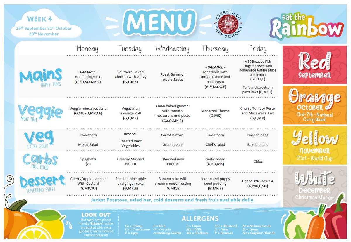eversfield647's tweet photo. On the menu this term a plentiful supply of nutritious and delicious dishes #fuelfood #happytums #seasonal #fresh #AccentCatering๐๐๐๐๐๐ฅฆ๐๐ฅ๐ซ๐
https://t.co/yFOVzexEzF