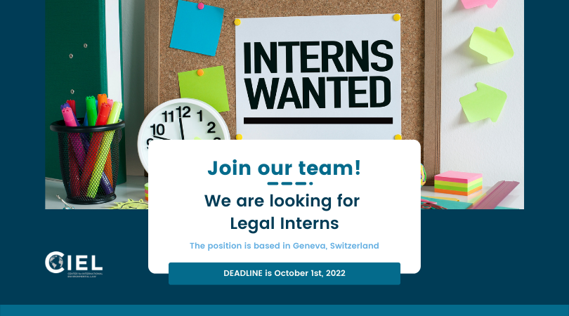 ciel_tweets's tweet photo. π’ #InternsWanted
We are looking for our new Geneva-based legal interns.
Read more about our legal internship program & apply NOW π https://t.co/VBxFXs7k8x
π Geneva (Switzerland)
βοΈ Deadline: October 1, 2022 https://t.co/aszoTULPAW
