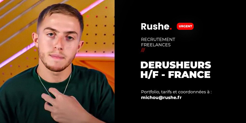 🚨 Recrutement

Tu es habile avec le dérushage de vidéos concepts/IRL avec d'importants volumes de rushes ?

Nous cherchons des dérushers expérimentés ET freelances pour <a href="/Michoucroute_/">Michou</a> 
 
Ton profil correspond ? Envoie ton portfolio à cette adresse : michou@rushe.fr 📨
