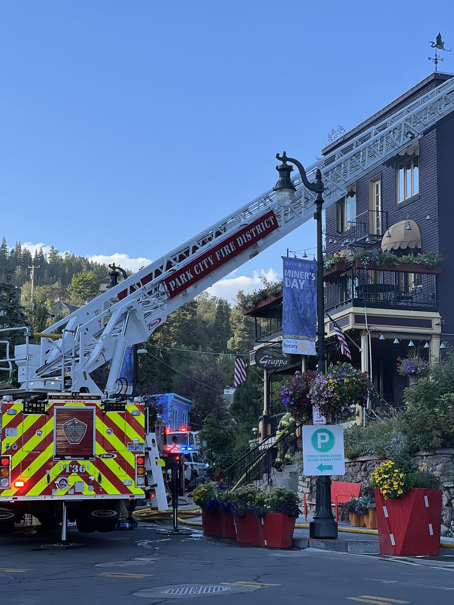 PCFireDistrict's tweet photo. PCFD #onscene of a structure fire at Grappa on Main Street. 

More details will be posted when available 

#pcfd #pcfire #parkcityfire #fire https://t.co/WE3kDriWgG