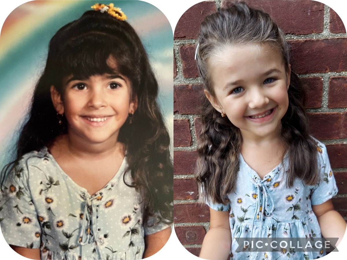 Me in kindergarten vs. Jenna today in prek. Who wore it better? 🥰
