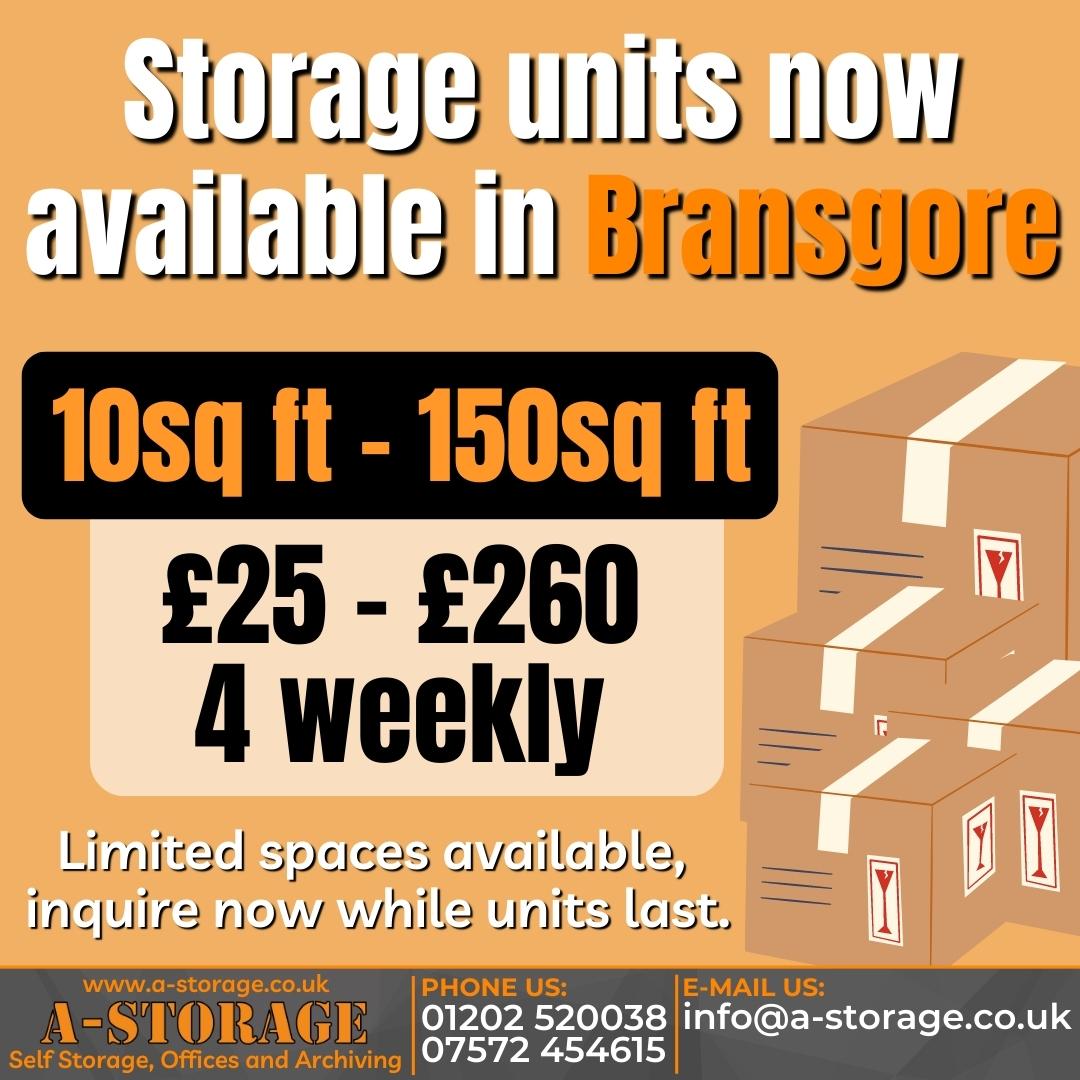 AStorageDorset's tweet photo. We have 10 - 150 sq ft units available!

Our 10 sq ft units start from as low as £25 per month!

Talk to our friendly staff on 01202 520038 or visit https://t.co/l5lNlNbbYW for more information on our storage units.

#bransgore #storagebournemouth #need https://t.co/jHOZ3PQsQf