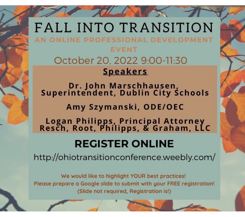 Registration is now open! Ohiotransitionconference.Weebly.com