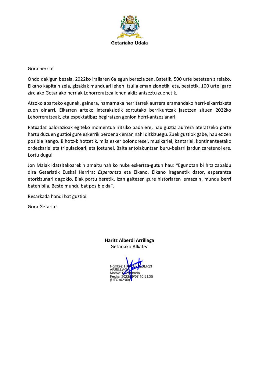 GetariakoUdala's tweet photo. #Getaria #Lehorreratzea #Elkano
ALKATEAREN ESKERTZA HERRIARI https://t.co/yfHC9thVp1