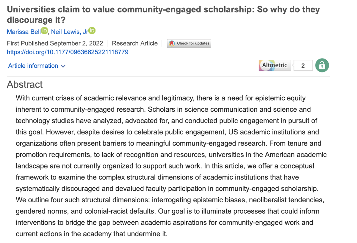 ImpactScholarC's tweet photo. @MarissaZBell &amp; @NeilLewisJr (@Cornell) offer a conceptual framework to understand the structural forces behind the internal resistance for engaged scholarship.
They also share four recommendations for university transformation. https://t.co/BBAP4C1WS5 https://t.co/2c6vkvTYeE