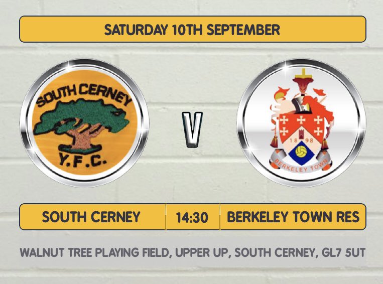 Berkeley Town FC (@berkeleytownfc) on Twitter photo Our reserves make the trip to <a href="/CerneyFc/">South Cerney A.F.C</a> in <a href="/Stroud_League/">Stroud & District Football League</a> on Saturday. The team a hungry to maintain their 100% start to the season Our reserves make the trip to <a href="/CerneyFc/">South Cerney A.F.C</a> in <a href="/Stroud_League/">Stroud & District Football League</a> on Saturday. The team a hungry to maintain their 100% start to the season