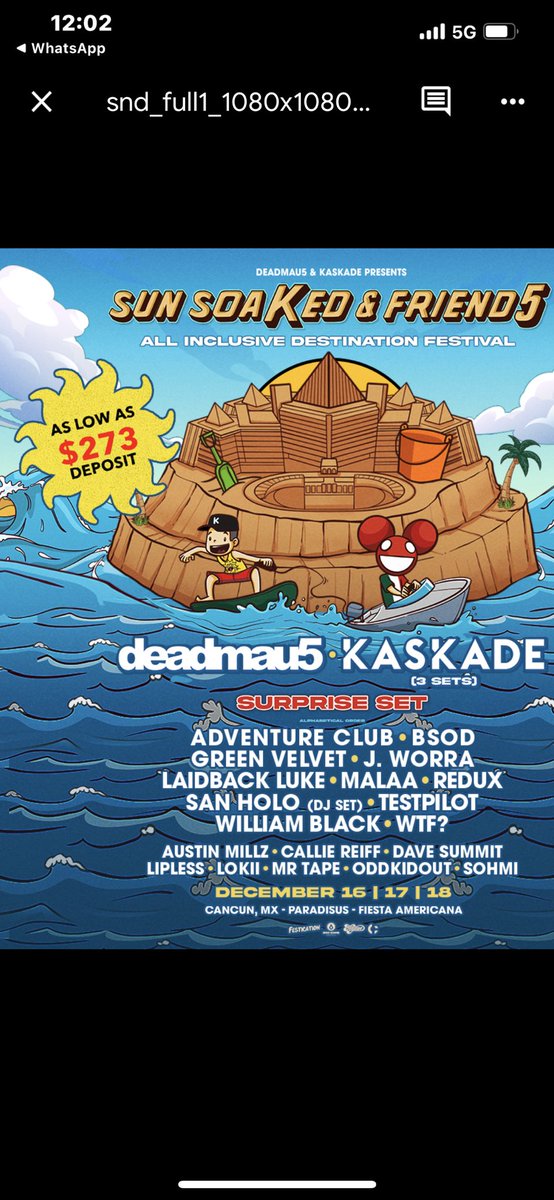 MrTommyLand's tweet photo. WTF? is heading to Cancun!!!! @deadmau5 @djaero #steveduda 

Tickets go on sale Friday at 10am PT. Sign up for pre-sale and enter to win a king room package 🤘 https://t.co/iPplUED72z