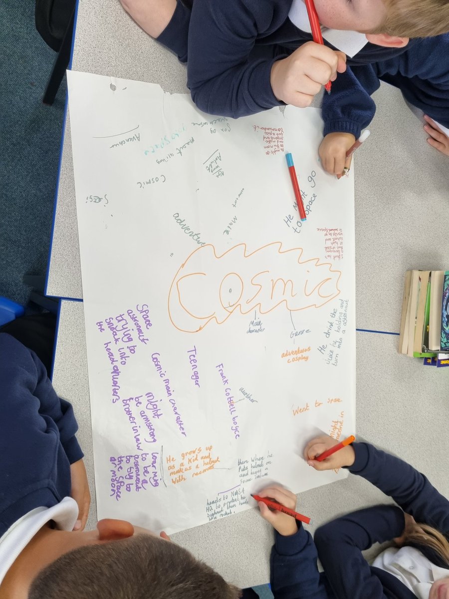 Thorpepark_Hull's tweet photo. Year 5 have been making predictions about the book- Cosmic by Frank Cotteral Boyce. They are excited to start reading! #readingks2 #predictions https://t.co/pSCIy8oHAz