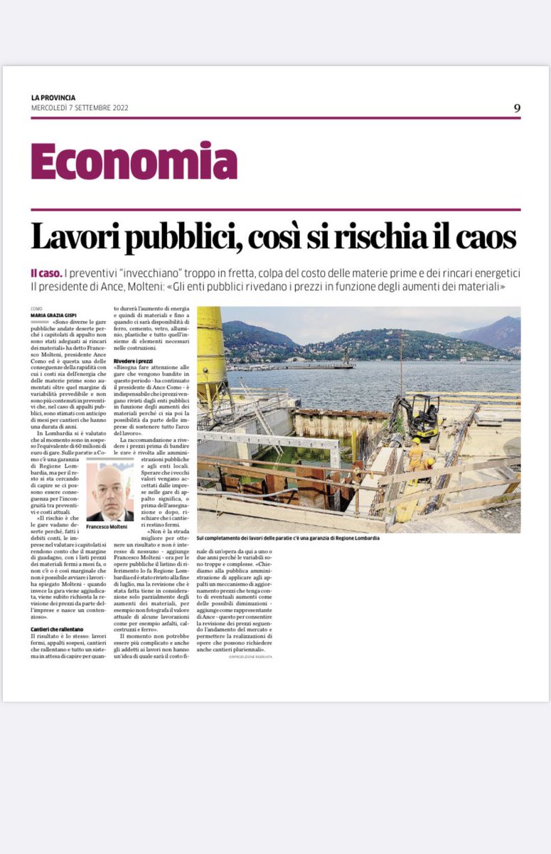 “Lavori pubblici, così si rischia il caos” 
Oggi su @la_provincia_di_como 

#ancecomo