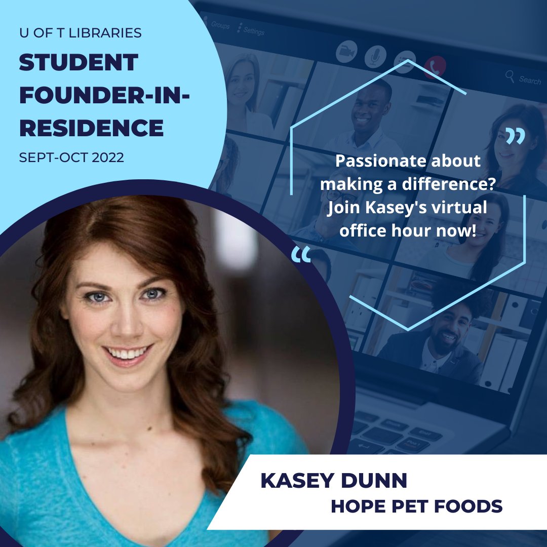 GersteinLibrary's tweet photo. Starting a company? Want to change the world? #UTL student founder-in-residence Kasey Dunn wants to hear from you! #UofT students, faculty, and staff can find out more and set up a virtual meeting at https://t.co/gD4wC9dy3R @uoftlibraries @uoftstartup @utscthebridge #sfir https://t.co/A2EDLSgglk