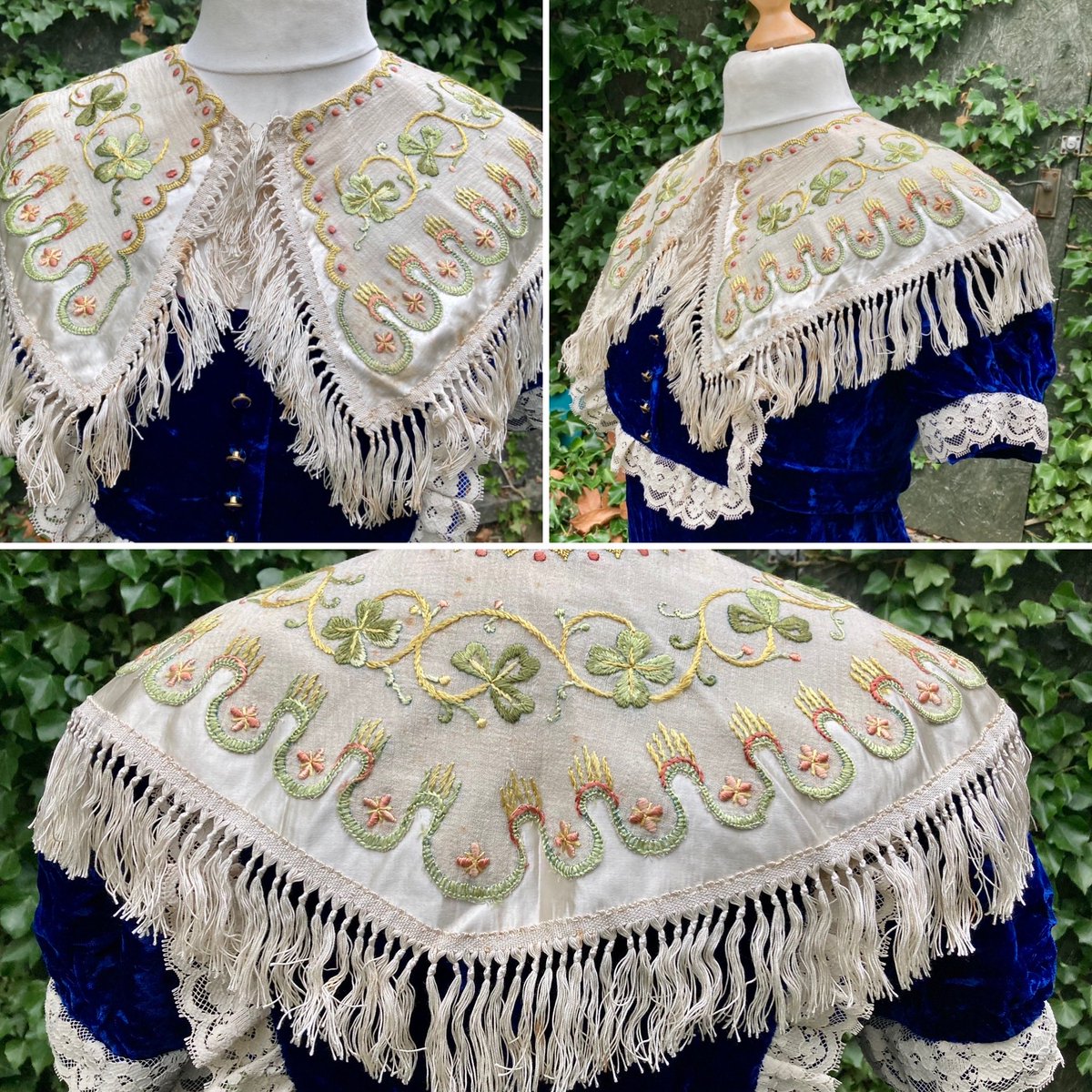 Next up #vintageshowandsell  is this rather gorgeous #capelette  with a #shamrock  embroidery design , I’m thinking a #weddingcape #vintagebride  maybe #stpatricks #vintagewedding   #pioneerstyle #1800s #civilwar  Coming soon to #etsy.com/uk/shop/GINGERMINTVINTAGE