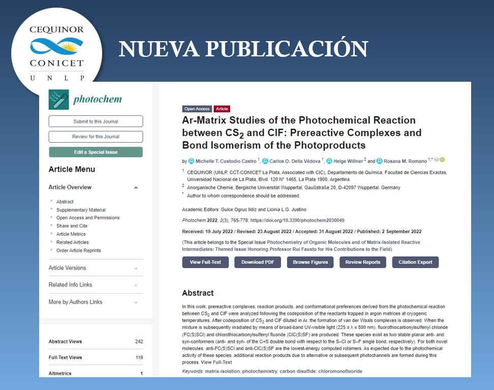 CEQUINOR_OK's tweet photo. 📄NUEVA PUBLICACION:
Ar-Matrix Studies of the Photochemical Reaction between CS2
and ClF: Prereactive Complexes and Bond Isomerism of
the Photoproducts
https://t.co/V6mZXl2Aik

@conicetlaplata @unlp @CICPBA 
#inorganicchemistry #quimicainorganica
#matrixisolation #photochemistry https://t.co/7kKxhoo8UC