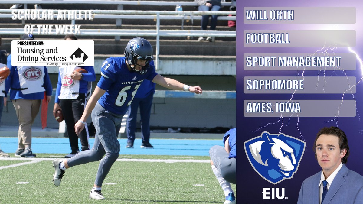 EIU_Panthers's tweet photo. This week's @EIU_Panthers Scholar-Athlete of the Week presented by EIU Housing &amp; Dining

Will Orth from @EIU_FB 🏈🎓
🔷 - Sport Management
🔷 - 2-time OVC Academic Medal of Honor
🔷 - 12-for-12 in career extra points
🔷 - 3.95 GPA
🔷 - Ames, Iowa https://t.co/yYHHxb8VuT