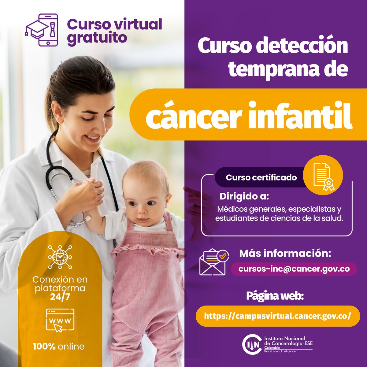 INCancerologia's tweet photo. El cáncer infantil es una problemática apremiante que requiere de profesionales con conocimientos actualizados para su detección temprana. Actualiza tus conocimientos sobre #tamizaje y #diagnóstico temprano y continúa #salvandovidas. 

¡Inscríbete ahora! https://t.co/lIMflaijgs https://t.co/x0eAl5SQsv