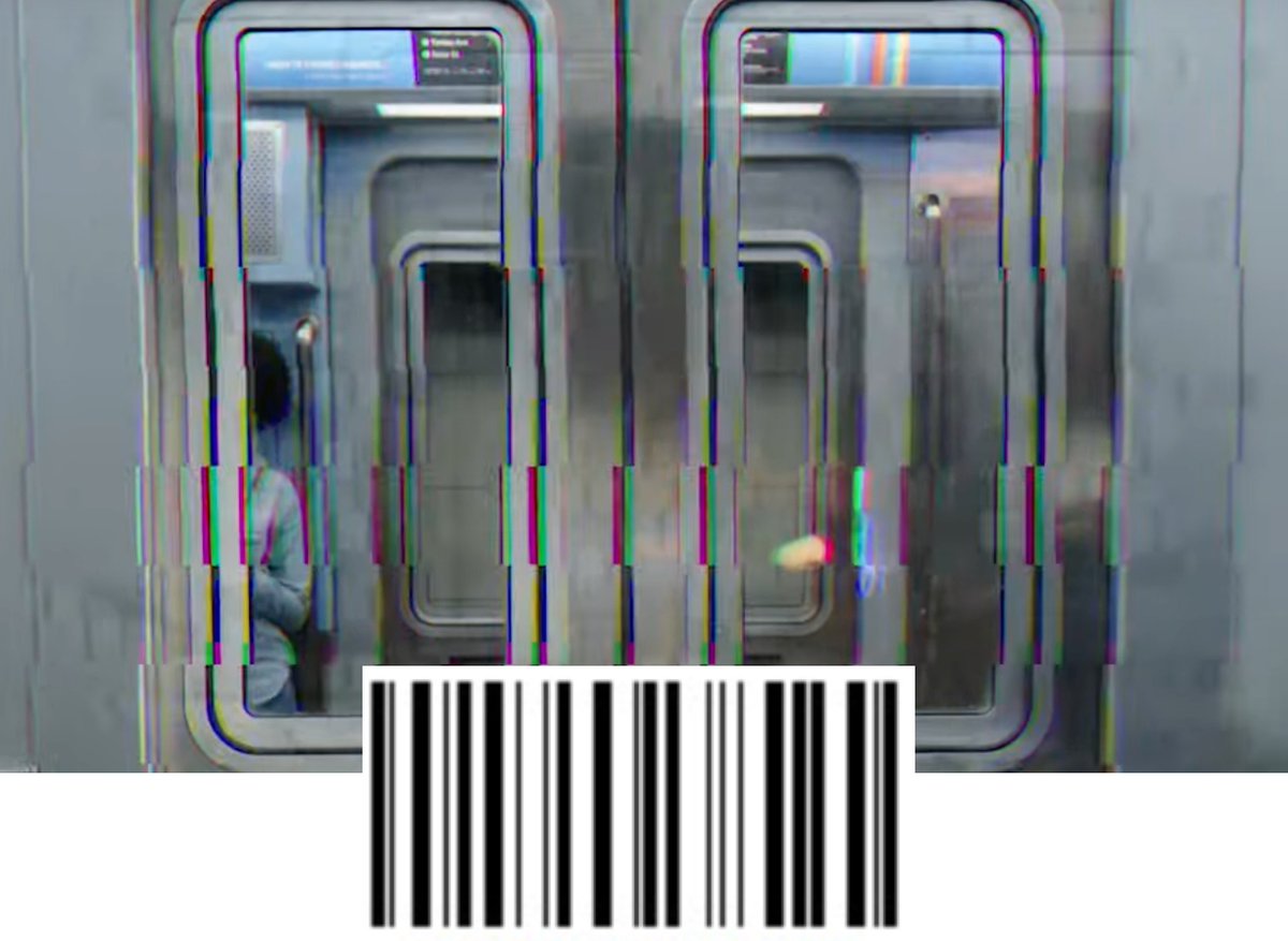 paulmorley's tweet photo. There's more to the Apple Easter Egg in the closing credits.  1 or more barcodes when the screen glitches?  #appleevent #easteregg #severance #apple https://t.co/hwzi1E3u5z