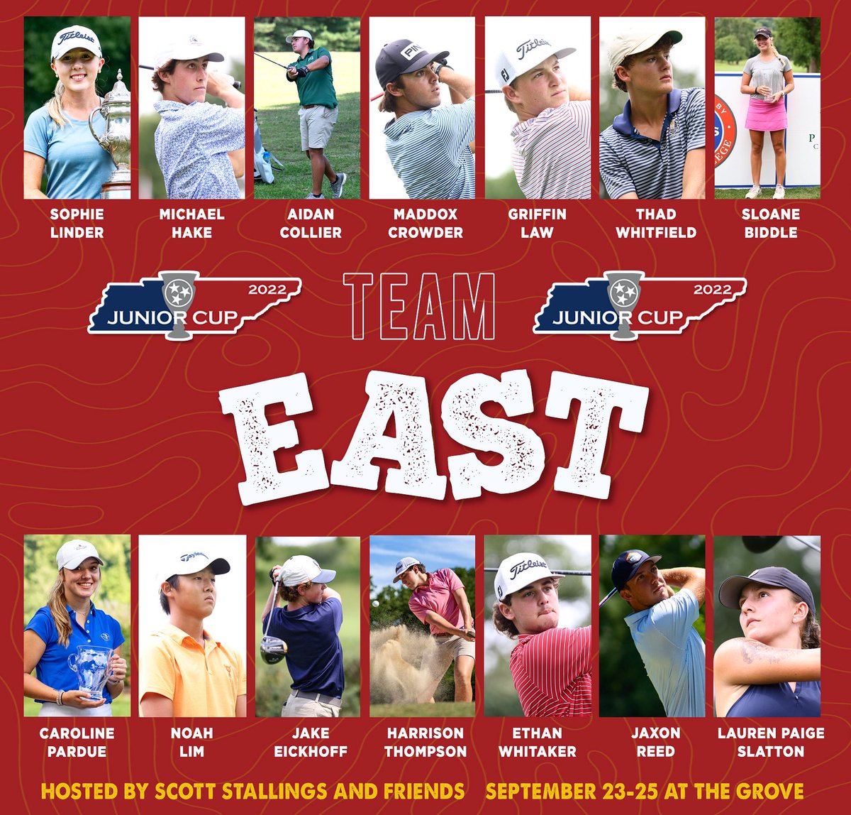 tgfjuniorgolf's tweet photo. 🟥🟥🟥

If captain @HaydenEchols is to lead the East side to a sixth straight Tennessee Junior Cup crown, here is the crew that will get it done.

Show some love to the 2022 version of  Team East.  Congratulations to these outstanding golfers and individuals for qualifying! 👏🏽 https://t.co/SyE0Ekn1nX