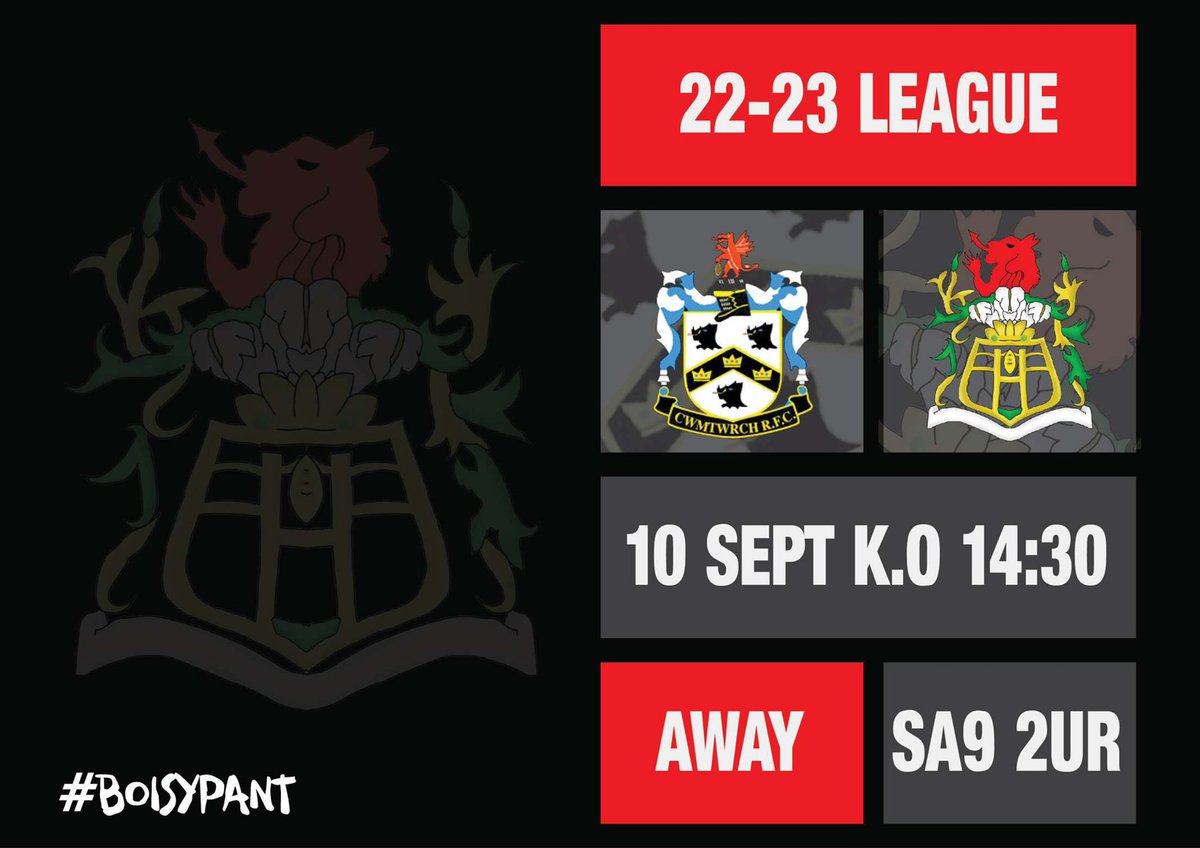 This weekend we travel up to Cwmtwrch for our first away game of the season. Get on the bus and support the boys!! #BoisYPant 🔴⚫️