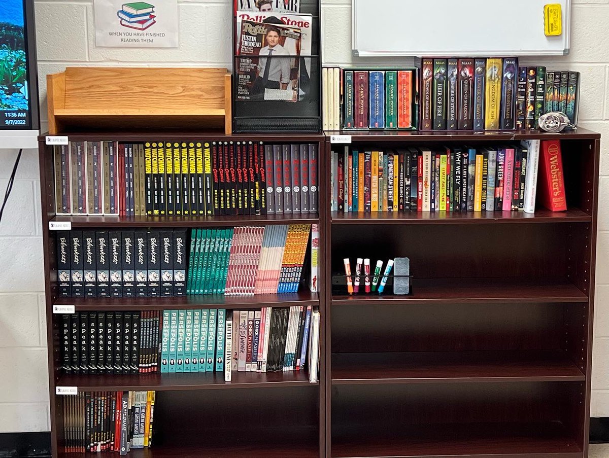 The bookshelves are ready! Stop by and check out the collection!! Remember that I’m now in Room 237! See you all tomorrow!!