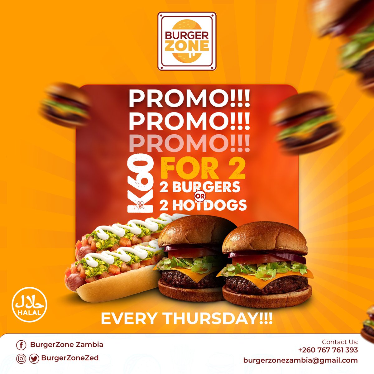 BurgerzoneZed's tweet photo. Thursdays only!!!
2 burgers or Hotdog for K60.
Location: opposite SGC filling station in Riverside. https://t.co/FR6f8QvDGc