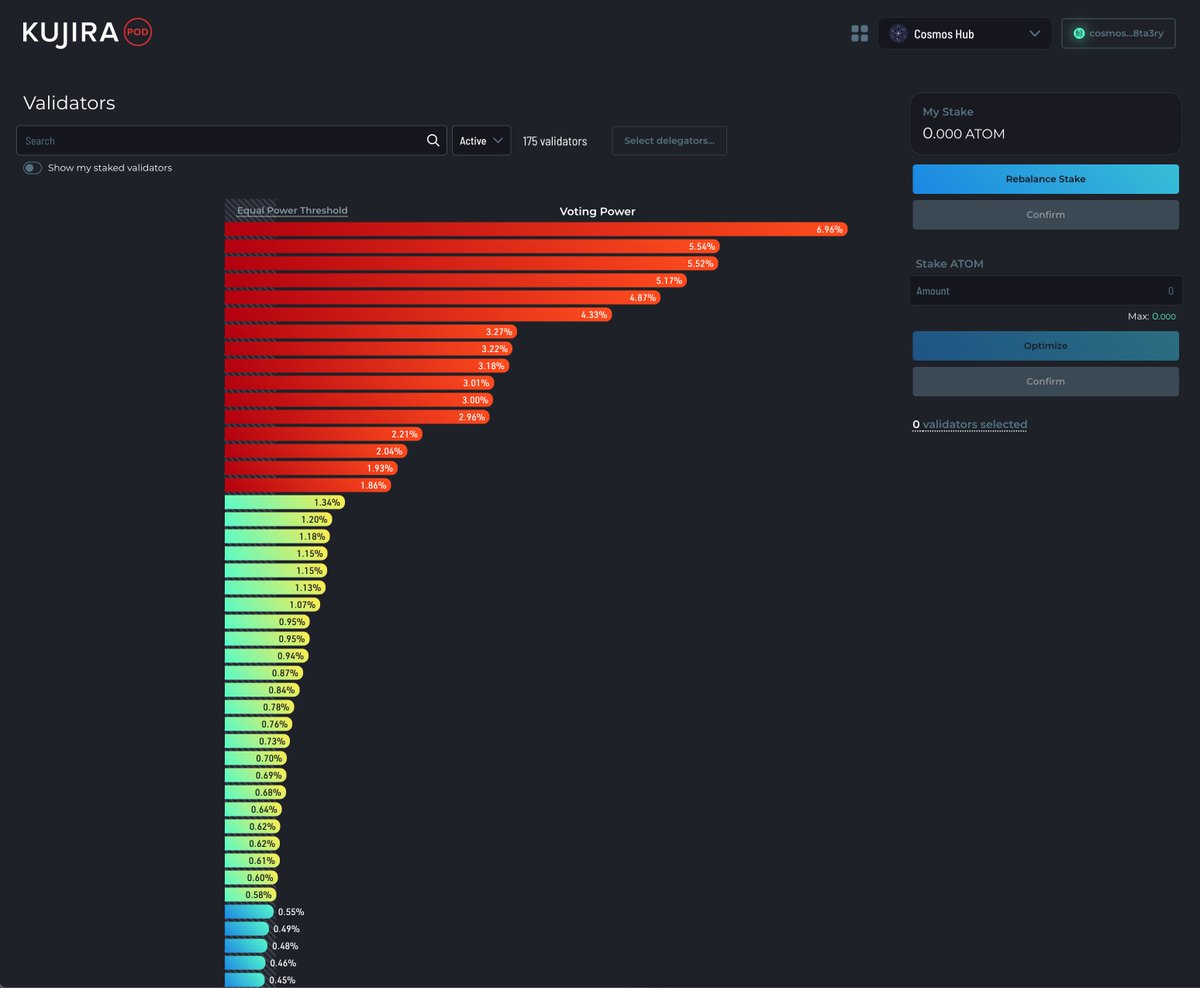 📢 We're very proud to introduce Kujira POD 👇

pod.kujira.app 👈

Simply connect to your favorite <a href="/cosmos/">Cosmos - The Interchain ⚛️</a> chain &amp; rebalance your stake to make it a safer &amp; more decentralized home 💙 

More features to come 🛠️

Pls retweet for awareness 🐋💙