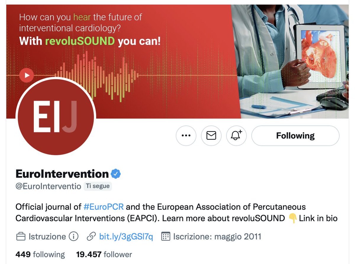 The blue badge, it took only eleven years to get it! I don't know how the founding Editors felt the day Eurointervention was indexed on Pubmed, but I do know how I feel the day it was verified on Twitter. Kudos to the @Eurointerventio social media team: it's hard work.