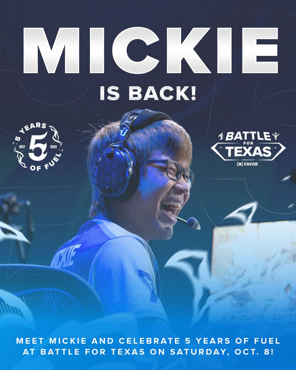 you know him. you love him. we love him. 
and now the legend is 𝗯𝗮𝗰𝗸.

we're thrilled to announce that one of Fuel's most impactful individuals, and inaugural Dennis Hawelka award winner, <a href="/mickiePP/">Mickie Pongphopʕ•ﻌ•ʔ</a>, will be joining us 10/8 at Five Years of Fuel + B4TX!