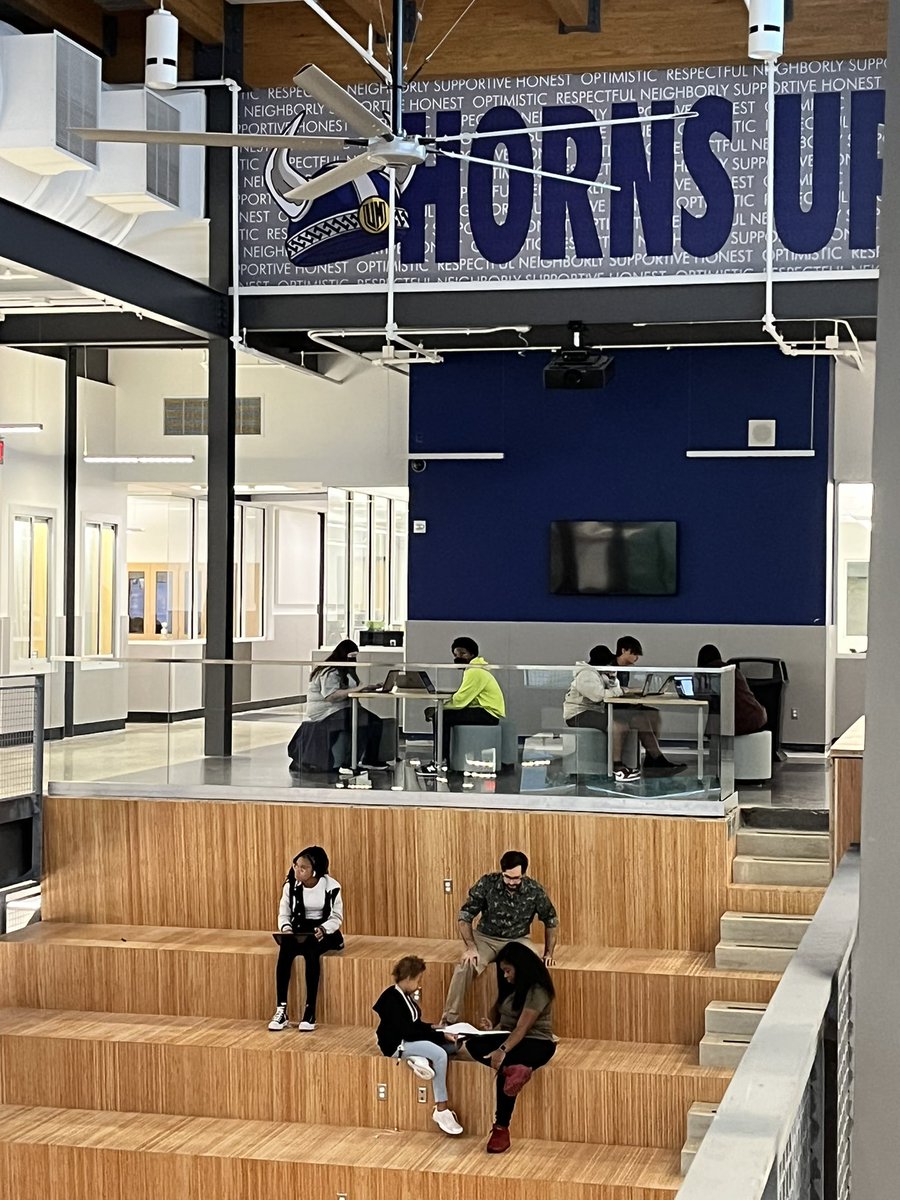 Mr. Wattenmaker and I took advantage of the extra space to work with Algebra 1 in smaller groups! Love the common area and the Learning Stairs ❤️#HORNSup