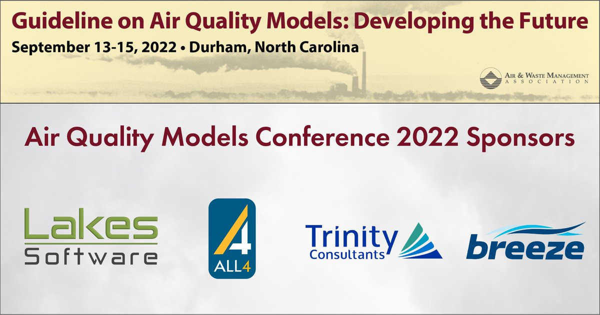 AirandWaste's tweet photo. Thank you to our sponsors for supporting the 2022 #AQModels Conference!
Gold: @LakesEnviro
Silver: @ALL4INC, @TrinityConsults https://t.co/IQiIy5FiMm