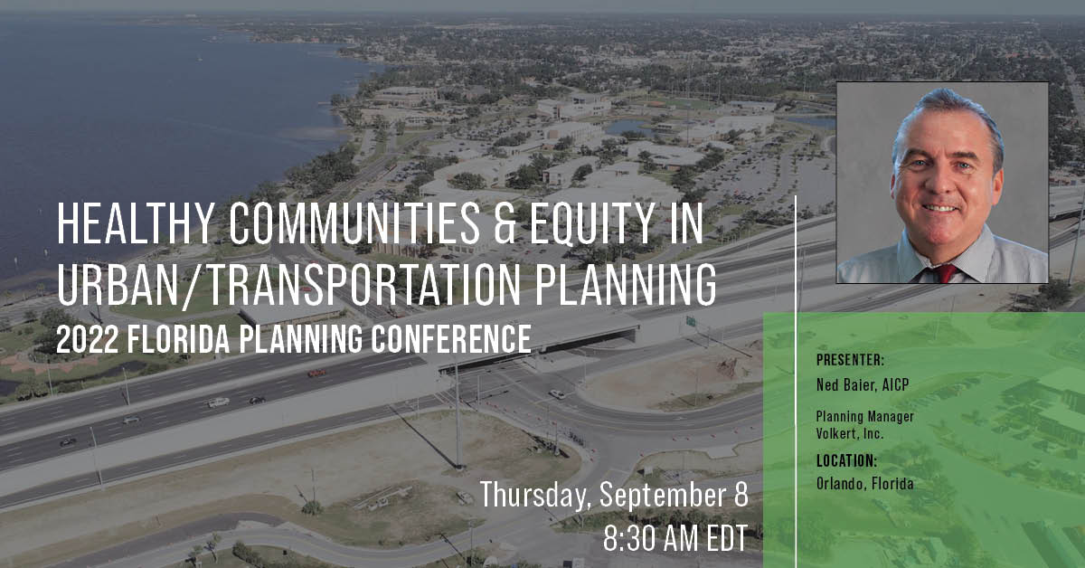 volkertinc's tweet image. Volkert is proud to be a sponsor at the 2022 Florida Planning Conference this week in Orlando. Don’t forget to attend Ned Baier&apos;s session Thursday morning on Healthy Communities &amp;amp; Equity in Urban/Transportation Planning. #FPC2022 #ThisIsVolkert