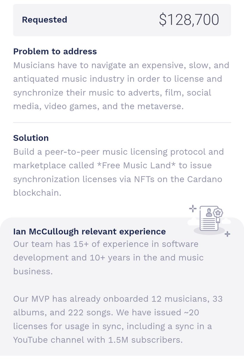 Anytime you use music in video games or in a film, you need a license to do so.

The future of metaverse gaming and film requires a robust engine to issue these licenses. 

This is where we come in.

Vote for our Catalyst proposal for <a href="/freemusicland/">freemusic.land</a>

🗳️: freemusic.land/catalyst