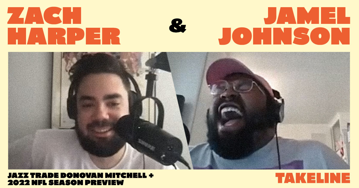 CrookedMedia's tweet photo. New #Takeline: @NonProfitComic and @talkhoops host this week's episode while Jason takes a well-deserved break. They discuss the Donovan Mitchell saga with @tribjazz, preview the upcoming NFL season with @danfromLA, and so much more. Out now: https://t.co/enwQnmBERl https://t.co/464wmYCTu2