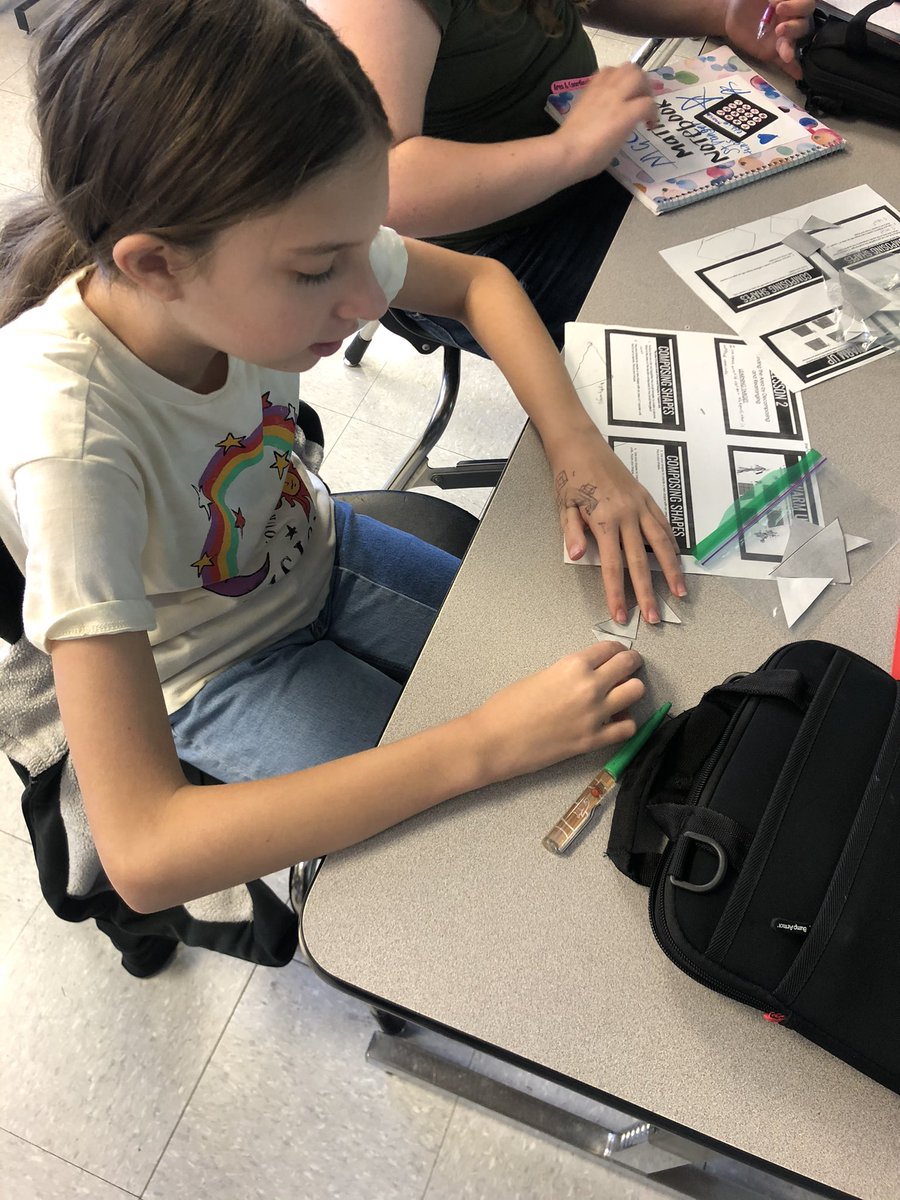 bayleenowlin's tweet photo. Rearranging tangram pieces while working to find area! #fmsteach https://t.co/N9GgZiSrpj