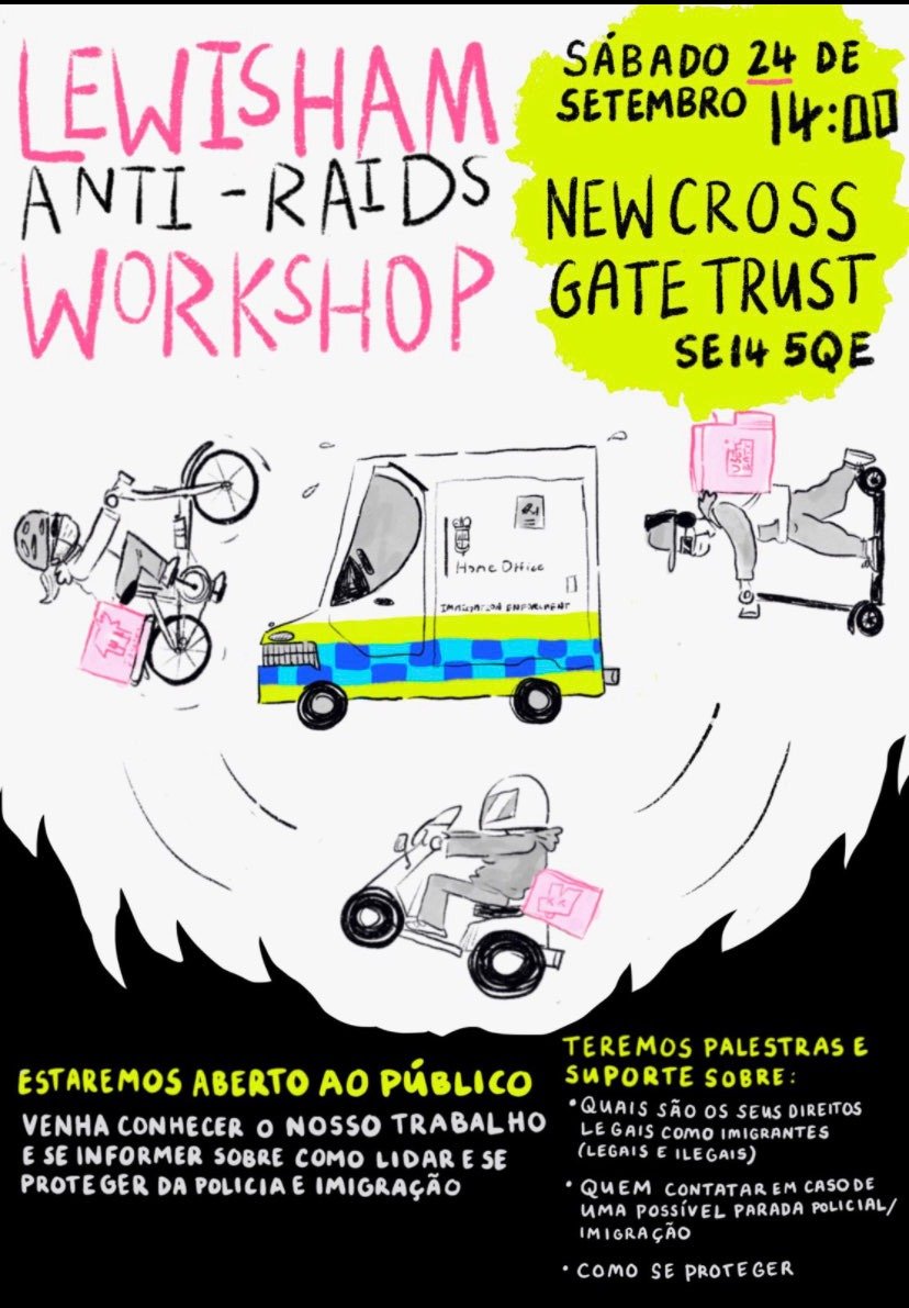 Lewisham_AR's tweet photo. 🚨Sabadao 24 de Setembro 14h- New Cross Gate Trust, SE15 4QE
Venha conhecer o nosso trabalho e se informer sobre como lidar e se proteger da policia e imigração 
teremos palestras &amp; suporte sobre:
- quais são os seus direitos legais como imigrantes
- como se proteger
e muito mais https://t.co/UEDxK3Jhxu