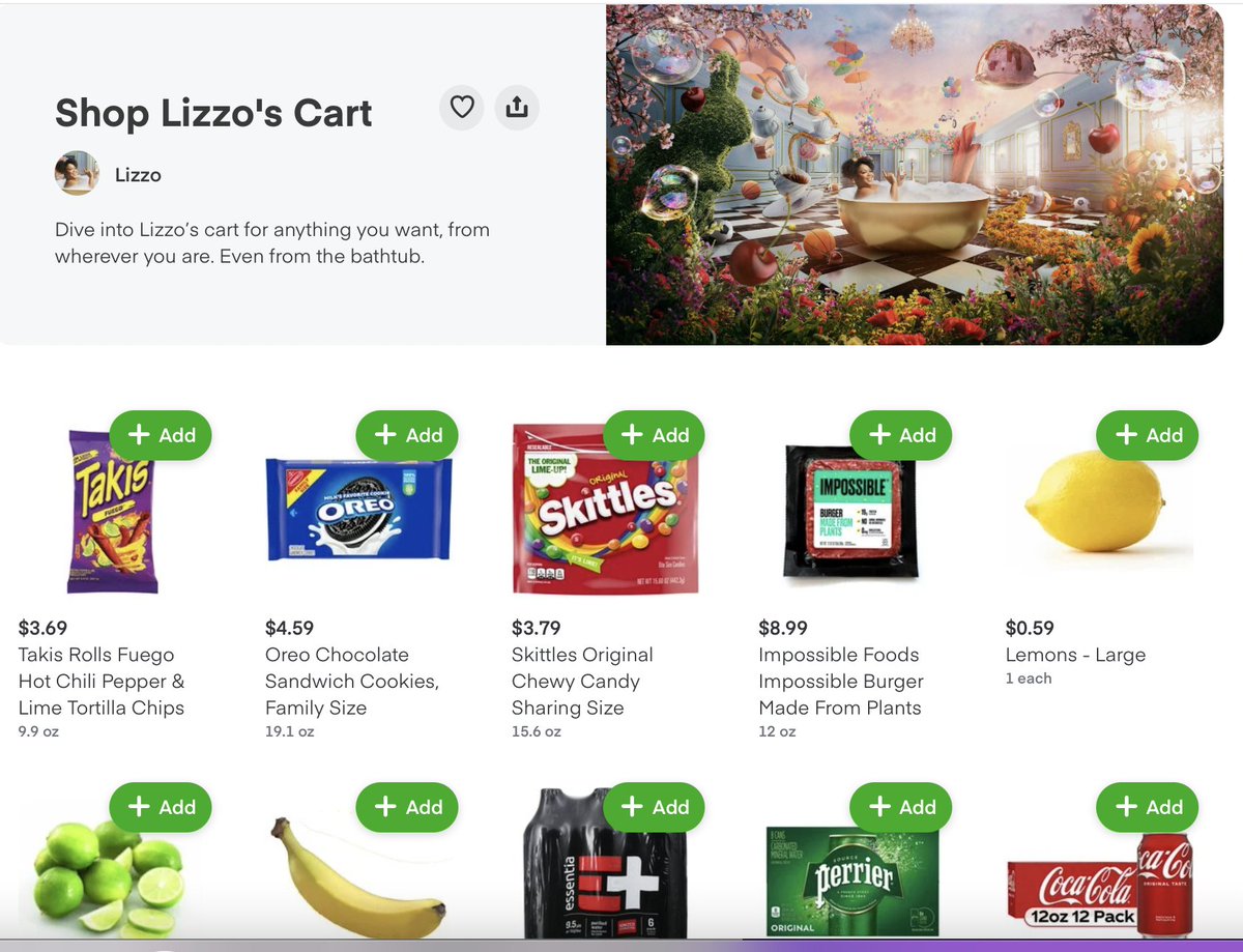 AlpacaAurelius's tweet photo. Oh neat! Now I can eat Oreos, skittles and impossible burgers from the bathtub like lizzo. Thanks instacart for helping me to live my best life! https://t.co/b4FA7F1ssL