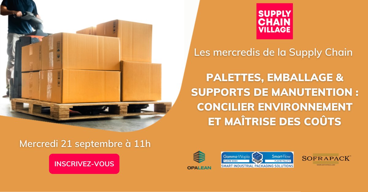 AgoraNewsSCV's tweet photo. 🚨 Le 21 septembre à partir de 11h00 se déroulera une web-table-ronde : « Palettes et emballages : comment concilier environnement et maîtrise des coûts ? ».📦
Avec la participation de : @Opalean1 ; @GW_SF_ ; @sofrapack
👉 https://t.co/0KAcaKRxs7
#supplychain #environnement https://t.co/n3x2qsKshD