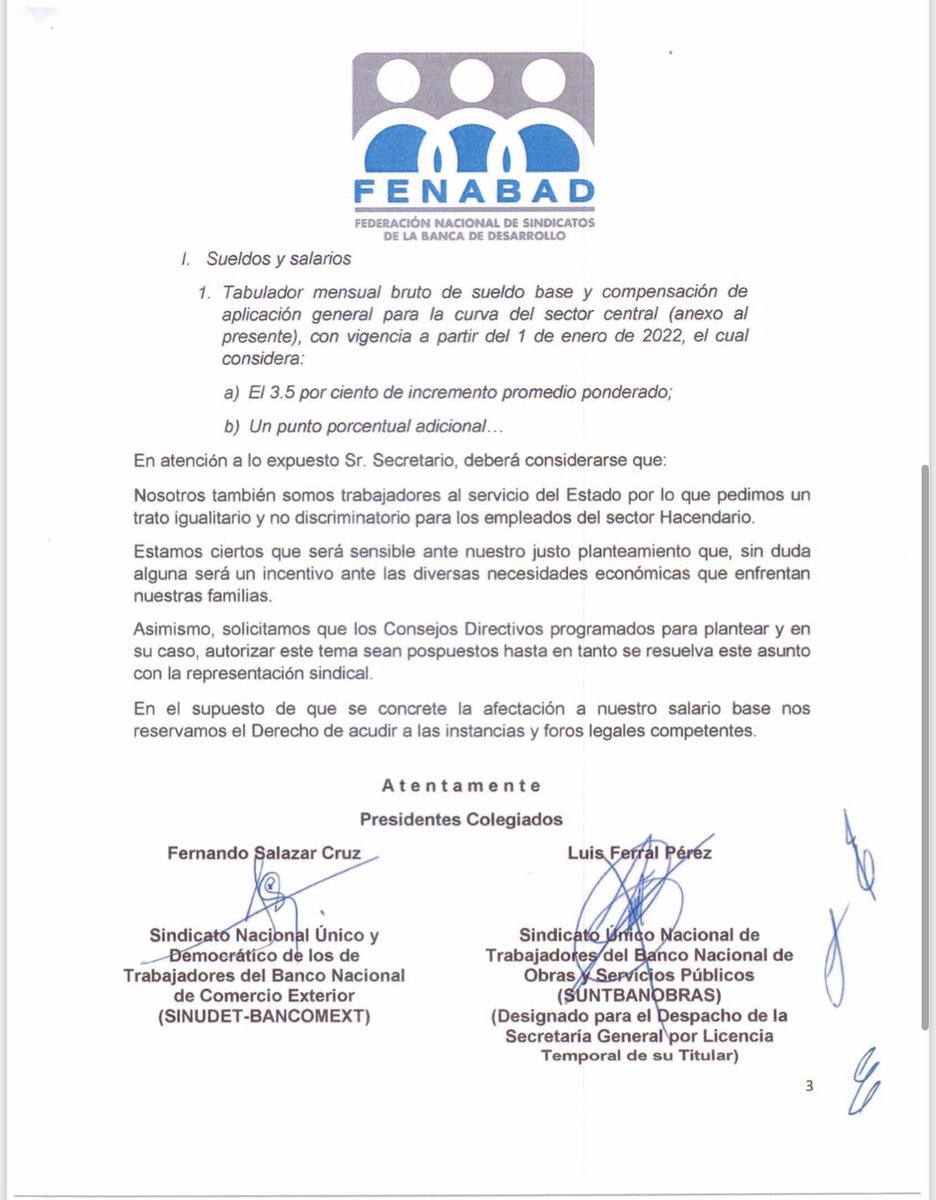 fenabadmx's tweet photo. Solicitamos la reconsideración de @Hacienda_Mexico en los “criterios generales para la actualización de tabuladores”,pues al implementarlos se precariza el salario base de las y los trabajadores.@R_Ramirez_O @LuisaAlcalde @JPDeBotton @LuisAntoRamirez @jorgemendozas https://t.co/m28TpCVJY4