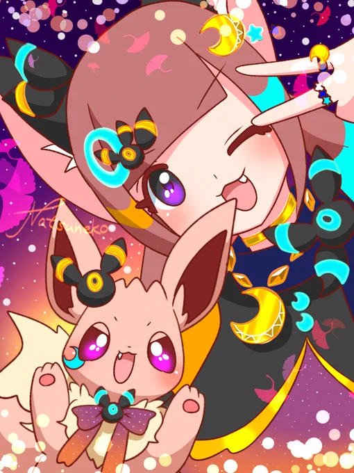 なつねこ&えくれあ ブラッキーコス#一次創作 #イーブイ#ポケモンイラスト #ハロウィン 