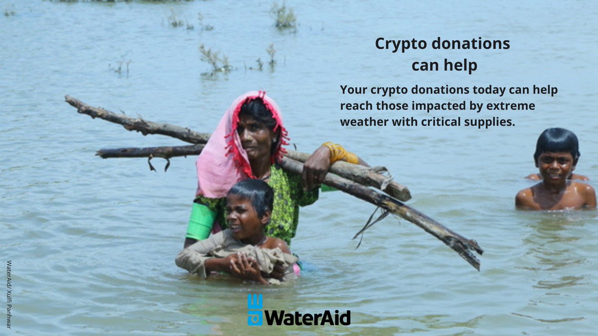 Donate #crypto to help reach those impacted by #PakistanFloods2022 with:
🧼 Hygiene kits
🧖‍♀️ Towels &amp; jerrycans
💧 Drinking water
🚽 Temporary toilets
 
Donate via many #cryptocurrencies here: bit.ly/WAACrypto

Learn more about WaterAid's response: wateraid.org/us/media/Pakis…